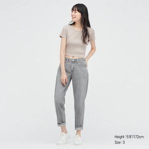 Cotton Ribbed Crop Crew Neck, Light Grey